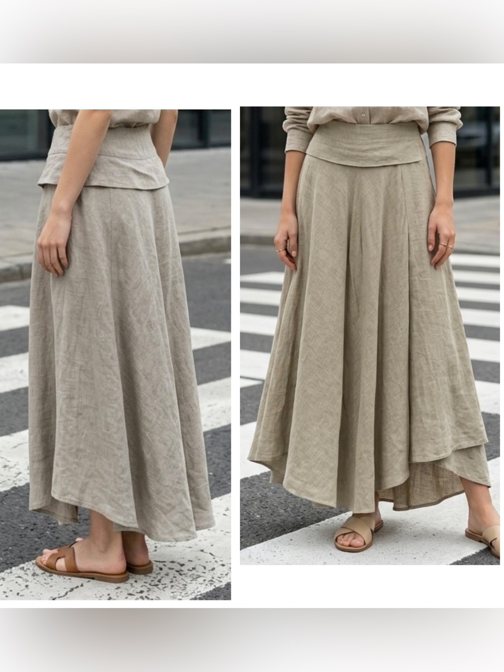 Sarah Pacini. Sz 2 or M Beige High-Low A-line Linen Lagenlook Maxi Skirt Italy
